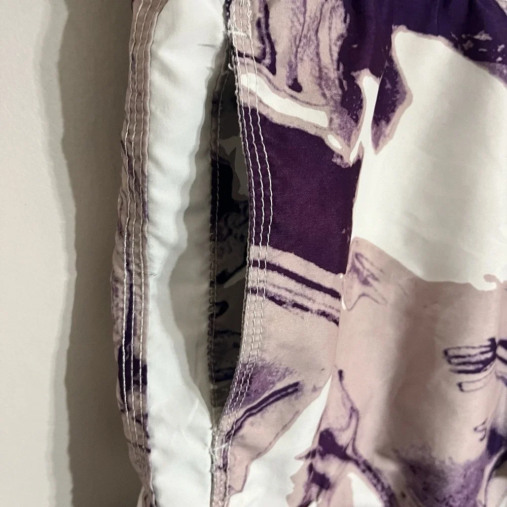 Sakkas Men's Purple‎ & White Lined Swim Trunks Board Shorts Size Large Beach